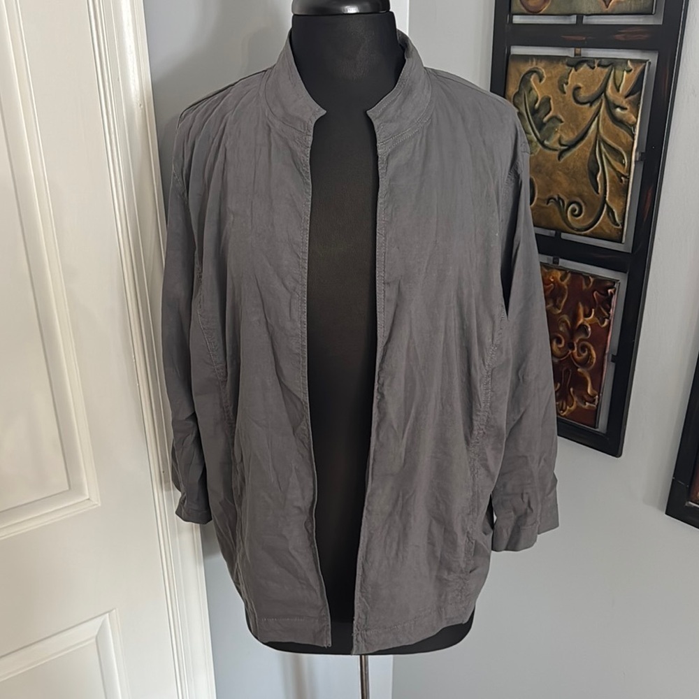 Eileen Fisher Timeless Gray Open Front Linen Blend‎ Jacket